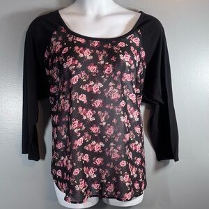 Torrid Floral Georgette Raglan Tee Semi Sheer